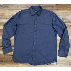 Bar III Mens Blue Dress Shirt Size l 16-16 1/2 34-35 Dot Print Slim Fit Stretch